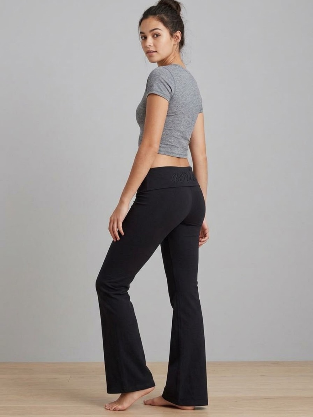VTG Y2K Aerie Fold Over Flare Athletic Lounge Leggings Black Medium